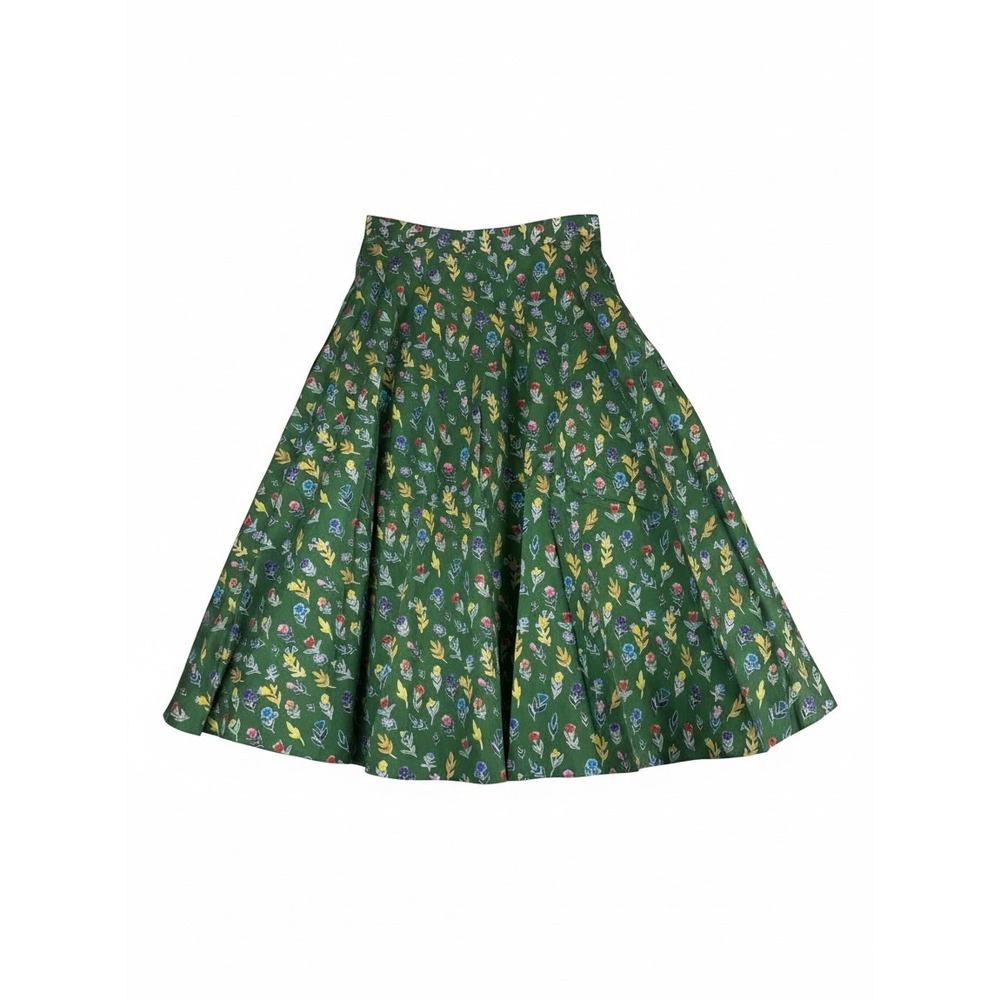 Tulip B Green Floral A-Line Midi Skirt EBJS542 Womens Size Medium NWT